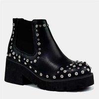 Unisex Black Women'S Diamante Studded Slip-On Chelsea Ankle Boots - Cushioned Comfort, Durable Faux Leather, Fashion Casual