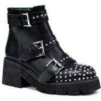Unisex Black Women'S Studded Triple Buckle Ankle Chelsea Boots - Faux Leather, Slip-On, Fashion Casual