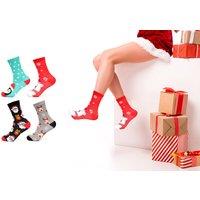 4 Pc Ladies Christmas Themed Novelty Socks