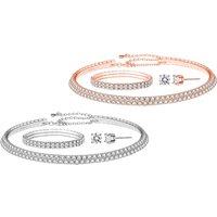 Swarovski Crystal Jewellery Tri-Set: Double Row Necklace, Bracelet & Earrings!