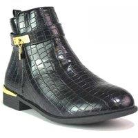 Black Women's Faux Leather Chunky Heel Ankle Boots with Side Zipper - Casual Fashion Footwear