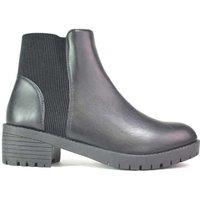 Black Women's Faux Leather Chelsea Boots - Classic Heel, Versatile Style