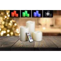 Colour Changing Led Pillar Candles - Set Of 3 With Remote!