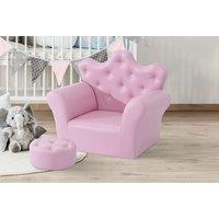 Children'S Pink Upholstered Armchair And Footstool