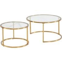 Contemporary Glass Top Nesting Coffee Tables - 2-in-1 Space-Saving Set, Gold Stainless Steel, Modern Living Room Furniture