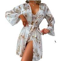 Unisex Blue Women'S 3Pcs Satin Lace Floral Pajamas - 8 Sizes!