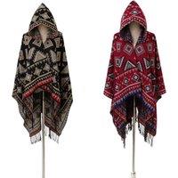 Unisex Red Oversized Lightweight Hoodie Shawl - Geometric Tassel Wrap for Summer Comfort & Style