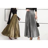 Metallic Pleated Maxi Skirt In 5 Sizes And 4 Colours