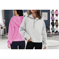 Half Zip Hoodie Sweatshirt For Women In 8 Colours And 5 Sizes