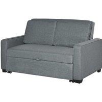 Modern Grey Fabric Pull-Out Double Sofa Bed - 2-Seater, Click-Clack, Wooden Legs