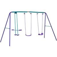 Outsunny Metal Swing Set For Kids - Adjustable Double Swings & Glider - Heavy-Duty Outdoor Garden Play, Ages 3+, 180Kg Max Load
