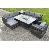 8-Seater Weatherproof Rattan Dining Set with Firepit Table