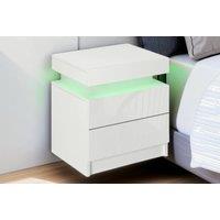 Futuristic White Gloss Led Bedside Table With Storage Drawers - Modern 2-Drawer Nightstand For Bedrooms