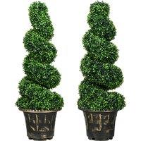 Set of 2 Low Maintenance Artificial Indoor Spiral Boxwood Trees with Pots