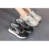 Unisex Beige Women'S Retro Pu Sneakers - Breathable, Massage Sole, 4Cm Heel Trainers