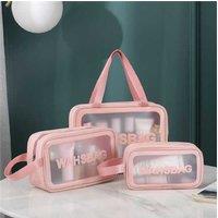 3Pcs Pvc Cosmetic Bags - Pink