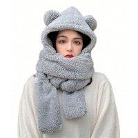 Unisex Khaki 3 In 1 Winter Bear Hat, Scarf, And Gloves In 4 Options