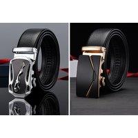 Men'S Automatic Buckle Leather Belt In 2 Designs And Colours - Black