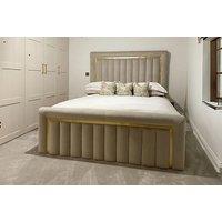 Velvet Cream Gold Strip Bed W/ Or W/O Mattress In 4 Sizes