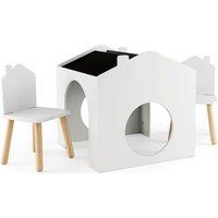 Solid Wood Kids Dining Table & Chair Set - House-Shaped, Grey or White, 2-Seater