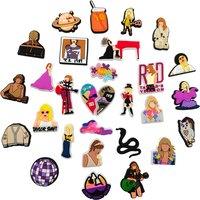 Unisex Black Pop-Star PVC Croc Charms - Waterproof Shoe Accessories for Teens & Adults