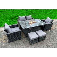 Rattan 6-Seater Outdoor Dining Set with Gas Fire Pit