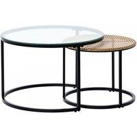 Boho Glass & Rattan Nesting Coffee Tables - Contemporary Space-Saving Living Room Set, Toughened Glass, Modern Boho Style