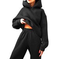Unisex Black Women'S Elegant Solid Hoodie Sets - 4 Colours & 5 Sizes