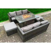 8-Seater Weather-Resistant Polyrattan Rattan Dining Set with Fire Pit Table - Modern Garden Furniture Suite