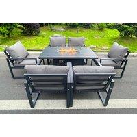 6-Seater Aluminium Rattan Dining Set with Firepit Table