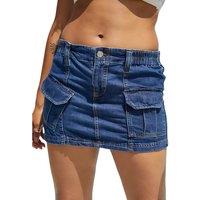 Vintage Style Denim Mid-Wash Mini Skirt - Black
