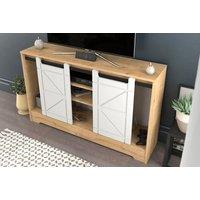 Rustic Wood Barn Door TV Stand & Storage Unit - Modern Sliding Doors, 2 Colours, Fits up to 63" TVs