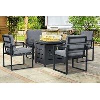 Aluminium 4-Seater Garden Sofa Set with Fire Pit Table - Modern Outdoor Lounge