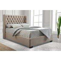 Soft Velvet Winged Cream Bed Frame & Headboard In 5 Sizes