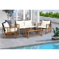 4-Seater Weather-Resistant Rattan Garden Furniture Set With Acacia Wood Frame