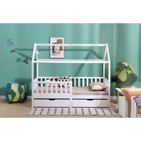 Solid Pine Kids House Bed Frame with Storage Drawers - White or Natural Wood, Single Size