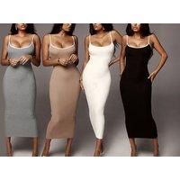 Women'S Low Cut Bodycon Maxi Dress In 3 Sizes & 4 Colours