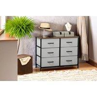 6-Drawer Fabric Bedroom Dresser with Steel Frame & Wooden Top - Grey, Industrial Storage Chest