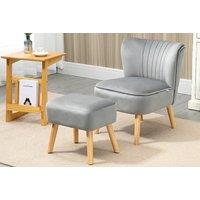 Velvet-Feel Tub Chair And Footstool In Grey Or Blue