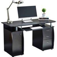Contemporary Computer Desk With Storage Cabinet & 3 Drawers - Home Office & Living Room Workstation
