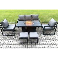 EARLY BIRD! Aluminium 7-Seater Outdoor Garden Furniture Set with Gas Fire Pit