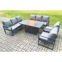 8-Seater Aluminium Garden Sofa Set With Fire Pit Table
