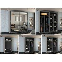 Contemporary Grey Mdf Sliding Door Wardrobe With Mirror - Adjustable Shelves, Hanging Rails, Multiple Sizes
