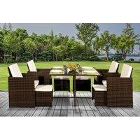 9 Piece Rattan Cube Dining Set - Brown