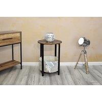 Industrial Design Side Table With Cream Fabric Storage Base