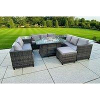 Modern Rattan Garden Sofa Set with Gas Fire Pit Table - Weather-Resistant, 6-Seater