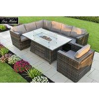Modern Weather-Resistant Rattan Corner Sofa Set with Fire Pit Table - 6 Seater Outdoor Lounge