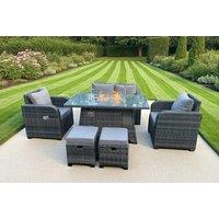 PE Rattan Reclining Fire Pit Table Set - Weatherproof Garden Lounge