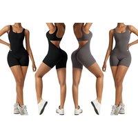 Unisex Black Women'S Backless Romper Jumpsuit - Breathable And Stylish