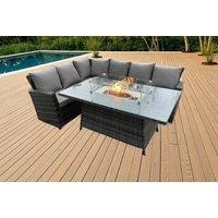 6-Seater Weather-Resistant Rattan Garden Dining Set with Fire Pit